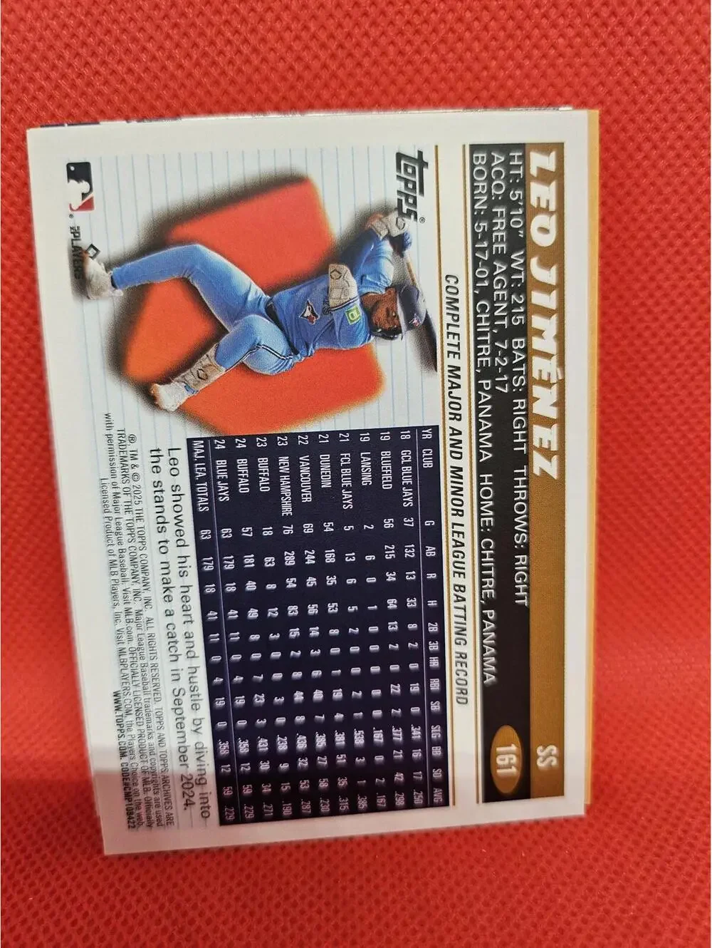 Leo Jimenez (RC)  2025 Topps Archives Rookie  #161 - Blue Jays - RAW Mint